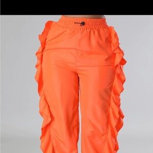 Women's Orange Ruffle Pants